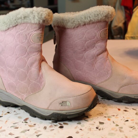 The North Face Women's Pink Leather/Suede Winter Snow Boots 8 M Faux Fur Zip - Picture 2 of 14